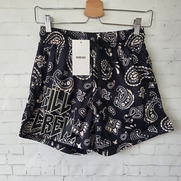 Kill Crew Muay Thai Shorts Mens Size S Black Paisley 4" Inch Inseam NEW Fighter - Picture 1 of 7